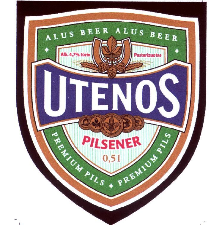 Prekės ženklas: UTENOS PILSENER ALUS BEER PREMIUM PILS